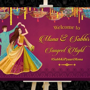 Floral Welcome Signs as Indian Couple Sangeet Signs, Sangeet Ceremony Welcome Signs, Sangeet Night Signages, Indian Sangeet decor Sign Board