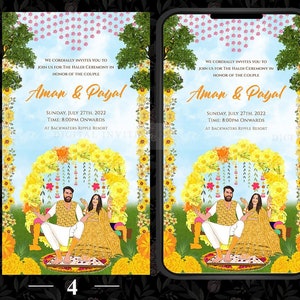 Custom Portrait Haldi Ceremony invites, Haldi Party invite card, Digital Haldi Save the Date Electronic invitation, Haldi Save the Date card