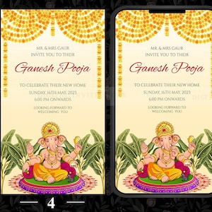 Gruha Pravesh invites & Pooja invites, Ganesh Pooja invite as Grihapravesh invites, Indian Housewarming invitation, Ganesh Puja invite card