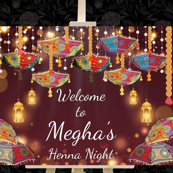 Mehendi Welcome Signage, Mehndi Signs Lanterns Desi decor signs, Mehandi Signs, Mehndi Welcome signage with Umbrella & Lantern Decorations