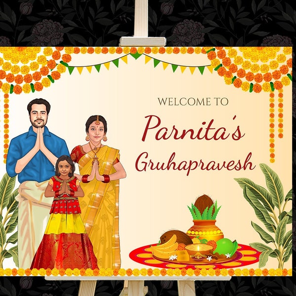 Telugu Housewarming sign, Gruha Pravesham sign as Gruhapravesam sign, Indian Housewarming banner & Housewarming poster as Housewarming Signs