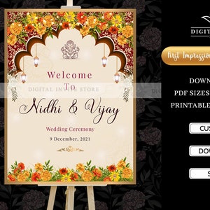 Indian Wedding Signage board, Hindu Wedding Welcome Signs, Indian Theme Wedding Welcome Signs, Royal Welcome Sign as Indian Wedding Signages