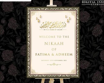 Nikaah Welcome Signage board, Royal Welcome Signs, Islamic Wedding Signage Board, Muslim Wedding Welcome Signs, Floral Wedding Welcome Signs