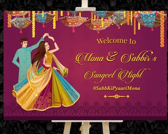 Floral Welcome Signs as Indian Couple Sangeet Signs, Sangeet Ceremony Welcome Signs, Sangeet Night Signages, Indian Sangeet decor Sign Board