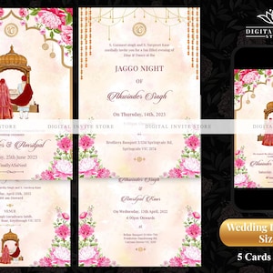 Punjabi Wedding Invitations as Anand Karaj Invitation Cards as Pink invitation cards, Indian Wedding Invitations as Sikh Invitation Template