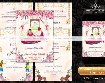 Punjabi Wedding Invitations as Anand Karaj Invitation Card as RSVP invitation cards, Indian Wedding Invitations as Sikh Invitation Template