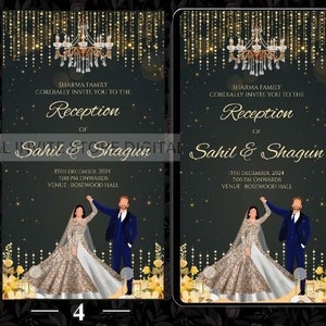 Reception invitations, Reception Party invite card, Reception Night invites & Digital Reception invites, Sangeet Caricature Invitation Cards