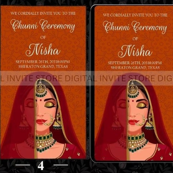 Digital Chunni invites & Chunni ceremony invite, Electronic Chunni invitations as Wedding Chunni invitation, Digital Chunni ceremony invites