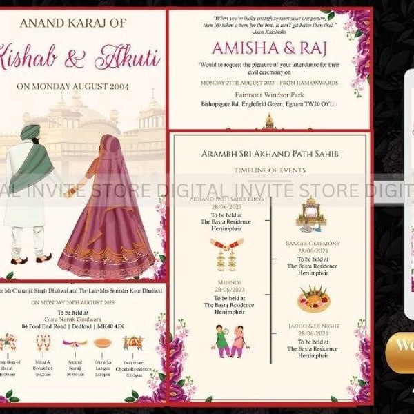 Anand Karaj Invitation Card as Sikh invitation cards, Indian Wedding Invitations as Sikh Invitation Template, Punjabi Wedding Invitation Set