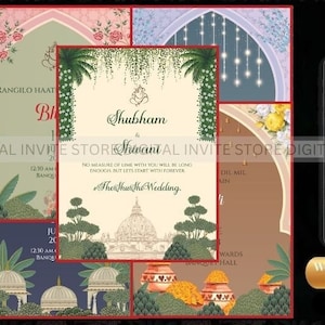 Indian Wedding Digital Invite Set as Indian Wedding invitations, Indian invite Swan template & Indian invitation Set, Hindu Wedding card Set