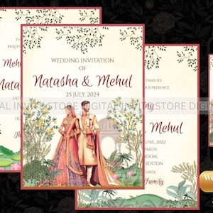 Indian Wedding invitation, Indian Wedding Digital Invite as Indian Portrait Theme Invite cards, Indian invitations Hindu Wedding card Indian