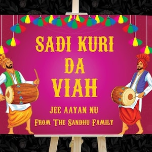 Punjabi Home Welcome Signs, Sadi Kuri Da Viah Welcome Signs,Punjabi decor Entry Signs, Punjabi Wedding Signs as Sikh Wedding Welcome Signage