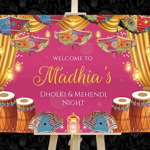 Pakistani Dholki Signs with Umbrella Theme, Muslim Dholak Night Signs, Dholki Night Signs, Dholki Welcome signs as Muslim Theme Dholak Signs