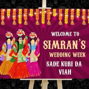 Welcome to my Wedding Week Signs, Sade Kuri Da Viah Signs, Punjabi Wedding Signs as Sikh Wedding Welcome Signage, Jaggo Welcome Sign Punjabi