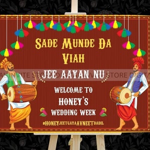 Punjabi Home Welcome Signs, Sade Munde Da Viah Welcome Signs,Punjabi decor Entry Signs,Punjabi Wedding Week Signs, Sikh Wedding Welcome Sign