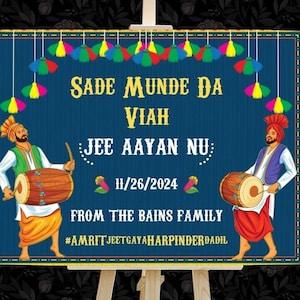 Punjabi Home Welcome Signs, Sade Munde Da Viah Welcome Signs,Punjabi decor Entry Signs,Punjabi Wedding Signs as Sikh Wedding Welcome Signage