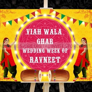 Welcome to my Wedding Week Signs, Sade Kuri Da Viah Signs, Punjabi Wedding Signs as Sikh Wedding Welcome Signage, Punjabi Home Welcome Signs
