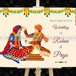 Hindu Wedding Welcome Sign, Welcome to our Wedding Sign, Floral Printable Wedding Welcome Sign Bundle, Fully Editable Wedding Signage Board