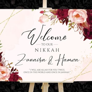 Muslim Wedding Welcome Sign, Nikaah Welcome Signage board, Nikkah Welcome Sign, Waleemah Welcome Sign as Islamic Wedding Signage Walima Sign
