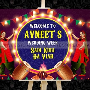 Welcome to my Wedding Week Sign, Sade Kuri Da Viah Sign, Punjabi Wedding Signs as Sikh Wedding Welcome Signage, Punjabi Home Welcome Signage