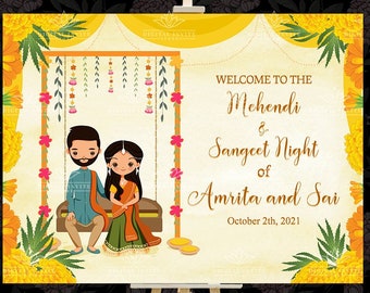 Sangeet Signage Board as Mehndi Signage, Mehendi & Sangeet Ceremony Welcome signs, Mehendi Night Signage as Indian Wedding Welcome Signs