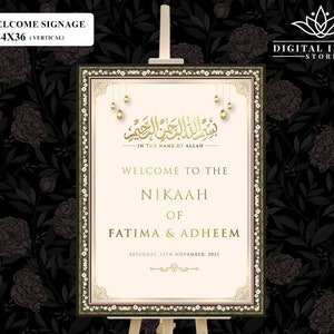 Nikaah Welcome Signage board, Royal Welcome Signs, Islamic Wedding Signage Board, Muslim Wedding Welcome Signs, Floral Wedding Welcome Signs