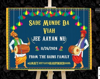 Punjabi Home Welcome Signs, Sade Munde Da Viah Welcome Signs,Punjabi decor Entry Signs,Punjabi Wedding Signs as Sikh Wedding Welcome Signage