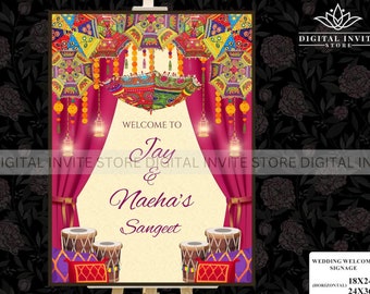 Sangeet Party Signages, Sangeet Ceremony Welcome Signs, Floral Welcome Signs as Indian Sangeet Signs, Punjabi Sangeet and Jaggo Sign Board