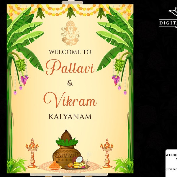 Kalyanam Welcome sign, South Indian Wedding signs as Welcome Tamil Wedding signs, South Indian Welcome Signs as South Indian Wedding Signage