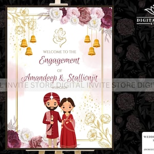 Engagement Welcome Signs with Red & Pink Floral, Engagement Ceremony Sign, Ring Ceremony Signage, Engagement Signage Indian Engagement Signs