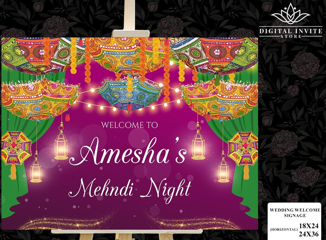 Mehendi Welcome Signages, Mehndi Signs Lanterns Desi Decor Signs ...