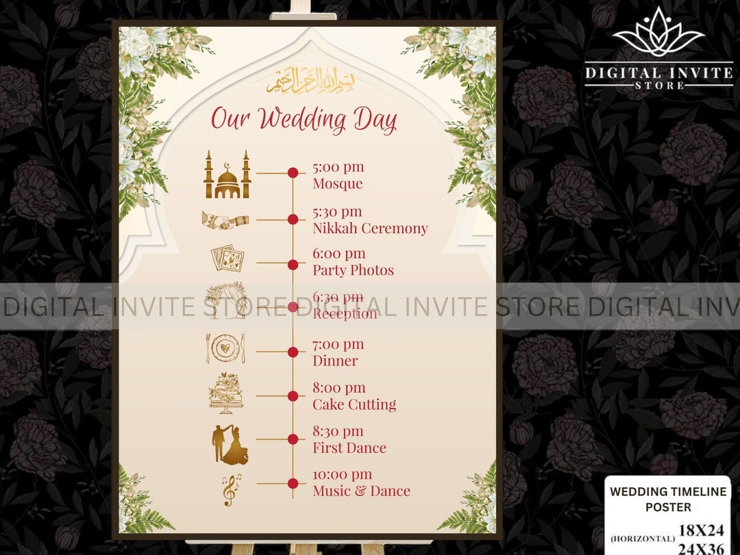Muslim Wedding Program, Nikkah Timeline Poster, Nikkah Program & Nikkah ...
