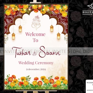 Indian Wedding Signage board, Hindu Wedding Welcome Signs, Indian Theme Wedding Welcome Signs, Royal Welcome Sign as Indian Wedding Signages