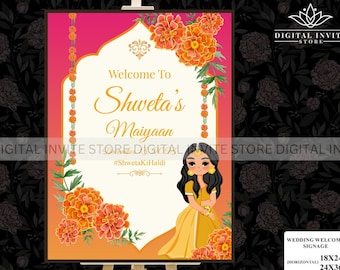 Maiyaan Signage Board, Gaye Holud Welcome Signage, Indian Maiya decor Entry Sign Board, Mayoon Ceremony Welcome Signs, Maiyan Welcome Signs
