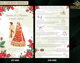 Sikh Wedding guide template, Anand Karaj guide Punjabi Ceremony as Sikh ceremony guide, Sikh ceremony program, Punjabi Wedding program Sikh