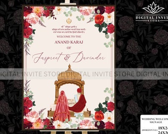 Anand Karaj Signs as Wedding Signs Punjabi, Sikh wedding welcome Sign, Anand Karaj Signage Board, Punjabi wedding sign, Indian welcome signs