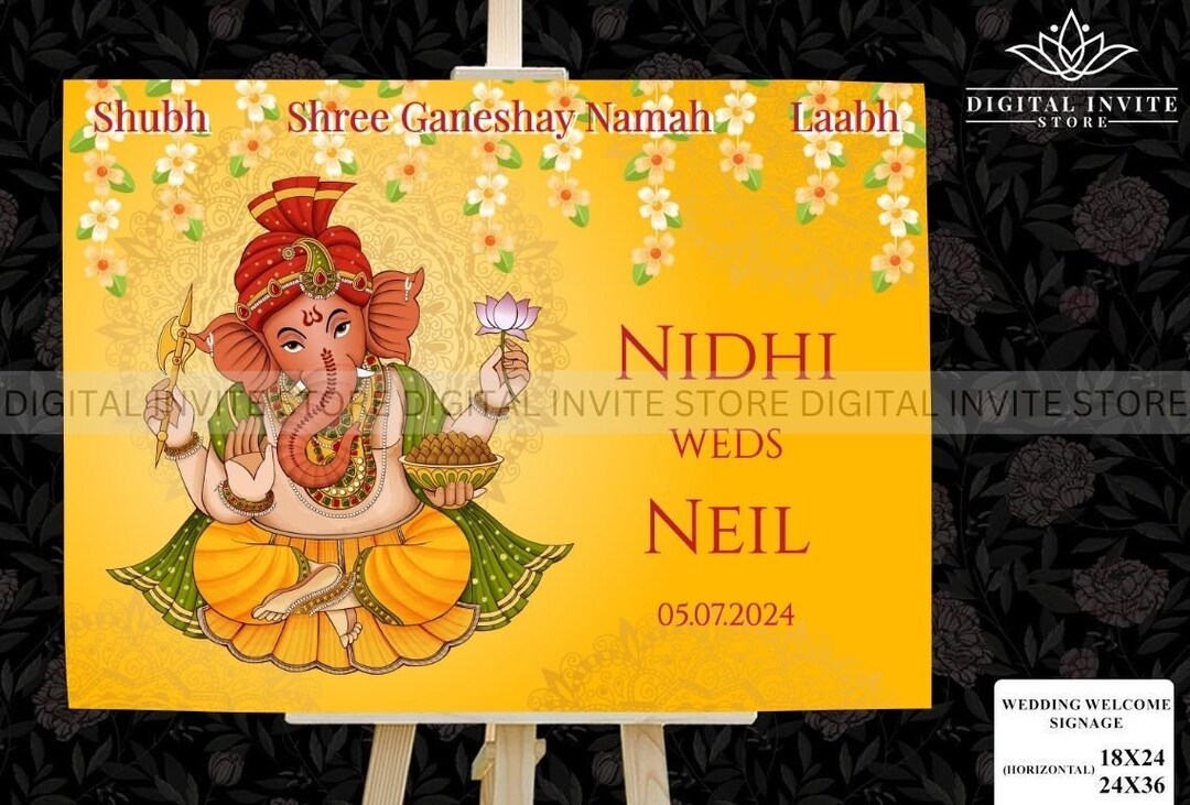 Hindu Ganesha Signages as Ganesh Puja Welcome, Ganesha Wedding Welcome Signs, Wedding Sign Ganpati & Indian Ganesh Wedding Welcome Signages - Etsy Japan