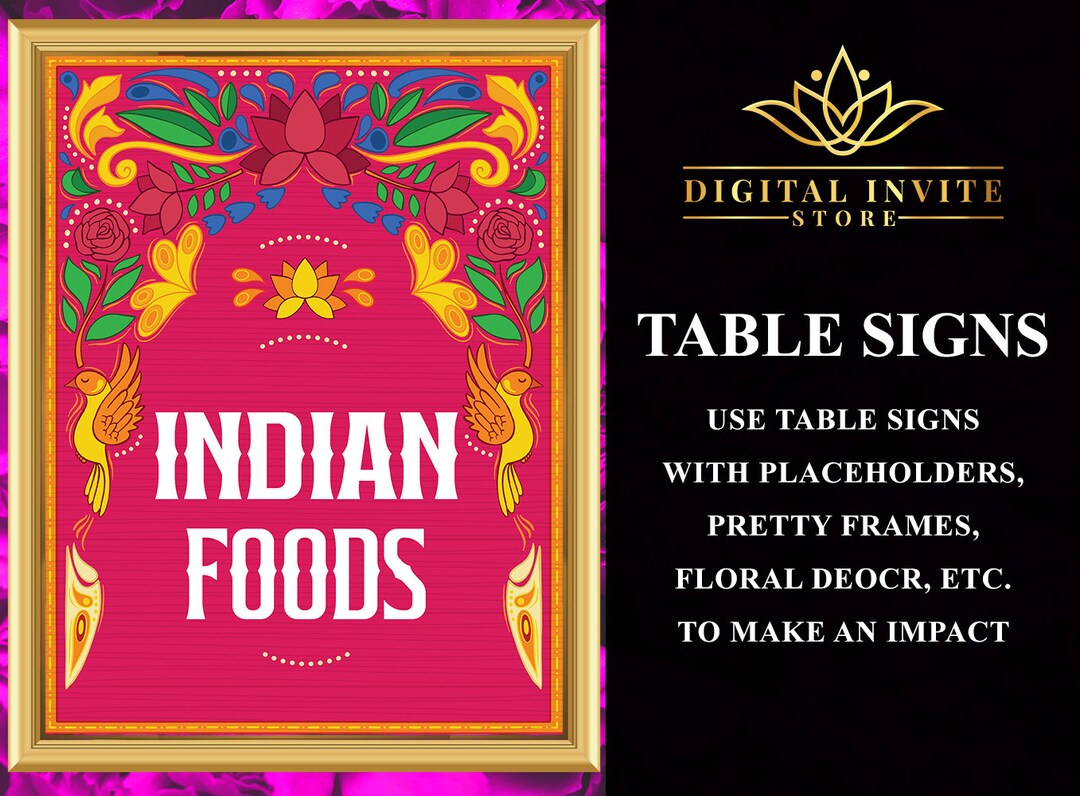 Wedding Food Stall Signs, Indian Wedding Decor, Indian Food Station