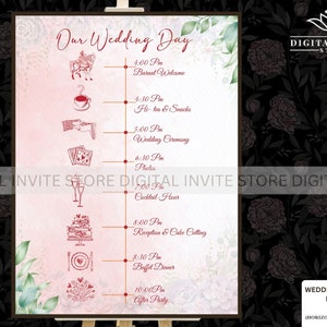 Indian Wedding timeline poster Hindu Wedding program sign Indian Wedding program & Hindu wedding timeline, Indian Wedding itinerary timeline