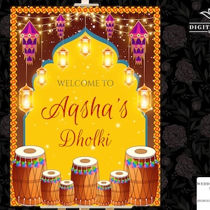 Muslim Dholak Night Sign Board & Muslim Dholki Signs with Lanterns Theme, Dholki Night Signage, Dholki Welcome signs, Dholki welcome signage