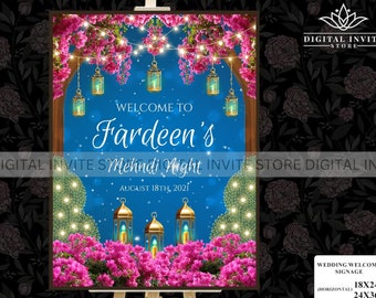 Mehendi Welcome Signage Board, Mehndi Signs Lanterns Desi decor, Muslim decor sign Mendhi & Mendhi Welcome signages with Lantern Decorations