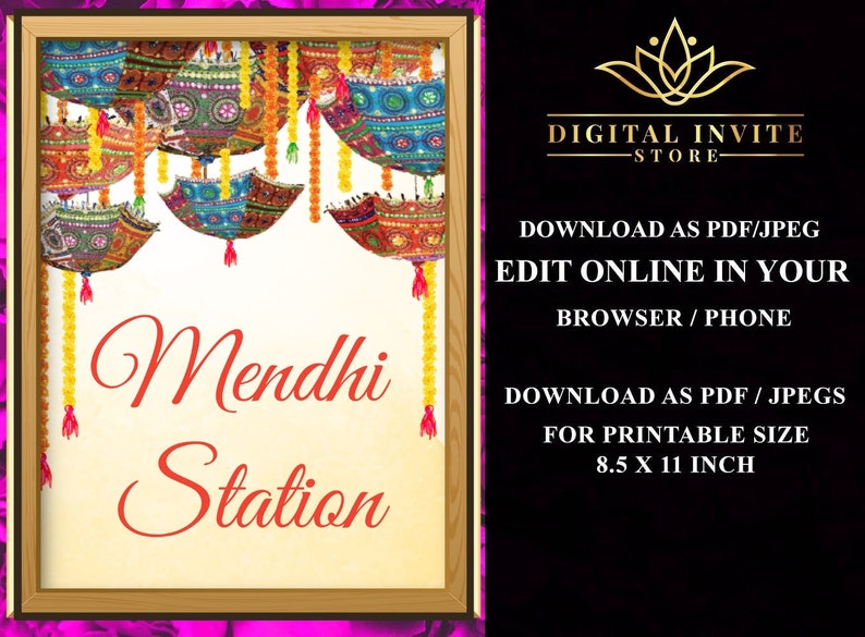 Mehandi Station Henna Station Sign, Mehndi Station Sign, Dholki Decoration & Indian ...