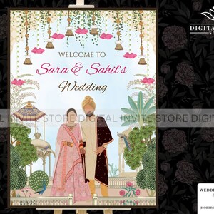 Hindu Welcome Signage, Indian Wedding Ceremony sign Punjabi, Hindu Wedding Indian couple, Phera Welcome Sign as Indian Wedding Welcome Board