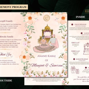 Sikh Wedding guide template, Anand Karaj guide Punjabi Ceremony as Sikh ceremony guide & Sikh ceremony program, Punjabi Wedding program Sikh