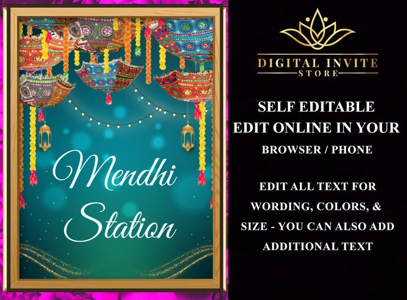 Mehandi Station Indian Wedding Decor as Mehndi Station Sign, Henna Station Sign, Dholki ...