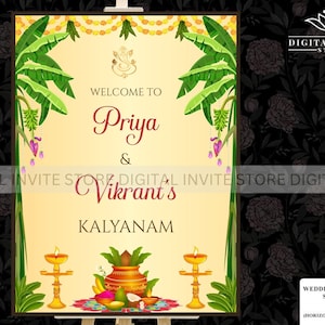 Kalyanam Welcome sign, South Indian Wedding signs as Welcome Tamil Wedding signs, South Indian Welcome Signs as South Indian Wedding Signage