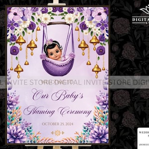 Baby Naming ceremony sign Cradle ceremony welcome sign Indian baby naming, Annaparsan welcome sign, Naamkaran Sanskar signs Baby cradle sign