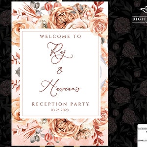 Orange & White Floral Welcome Signs Indian, Welcome To Our Reception Signs, Indian Wedding Reception Signages, Reception Party Welcome Signs