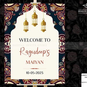 Punjabi decor Entry Signs, Maiyan Ceremony Welcome Signs, Maiyan Party Welcome Signs, Maiyaan Party Signages as Maiyaa Welcome Signage Board