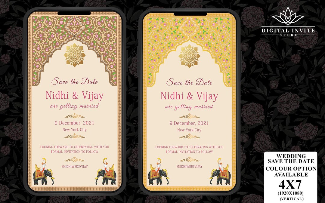 Indian Wedding SAVE THE DATE Invitation Card Template,floral Wedding ...